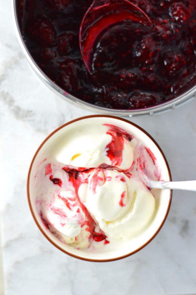  Easy Blackberry Sauce recipe, perfect for topping your waffles, ice cream, pancakes.. or just eating with a spoon! Made special with peppermint vodka.