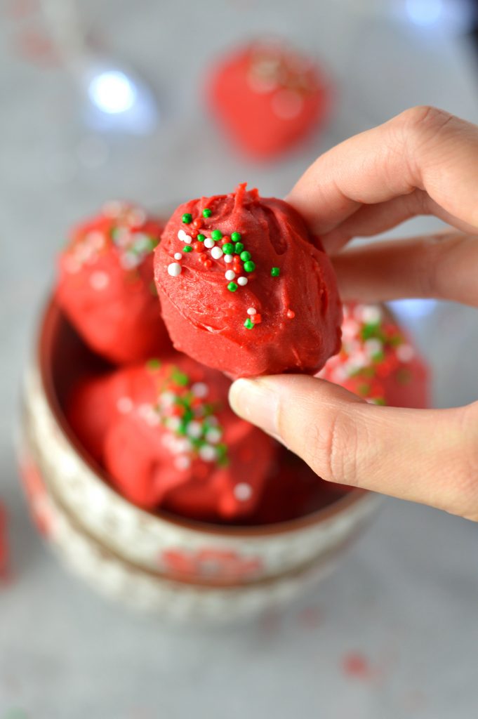 These Christmas Coconut Flour Cookie Dough Truffles are perfect for the holidays. They are so easy to make, and are gluten free.