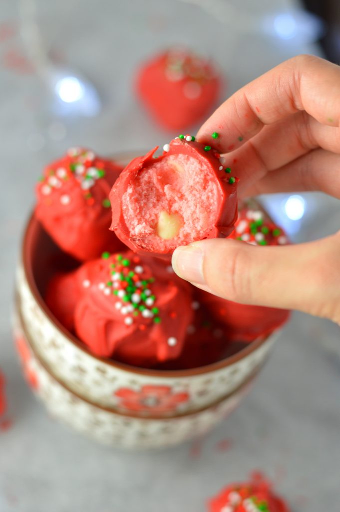 These Christmas Coconut Flour Cookie Dough Truffles are perfect for the holidays. They are so easy to make, and are gluten free.