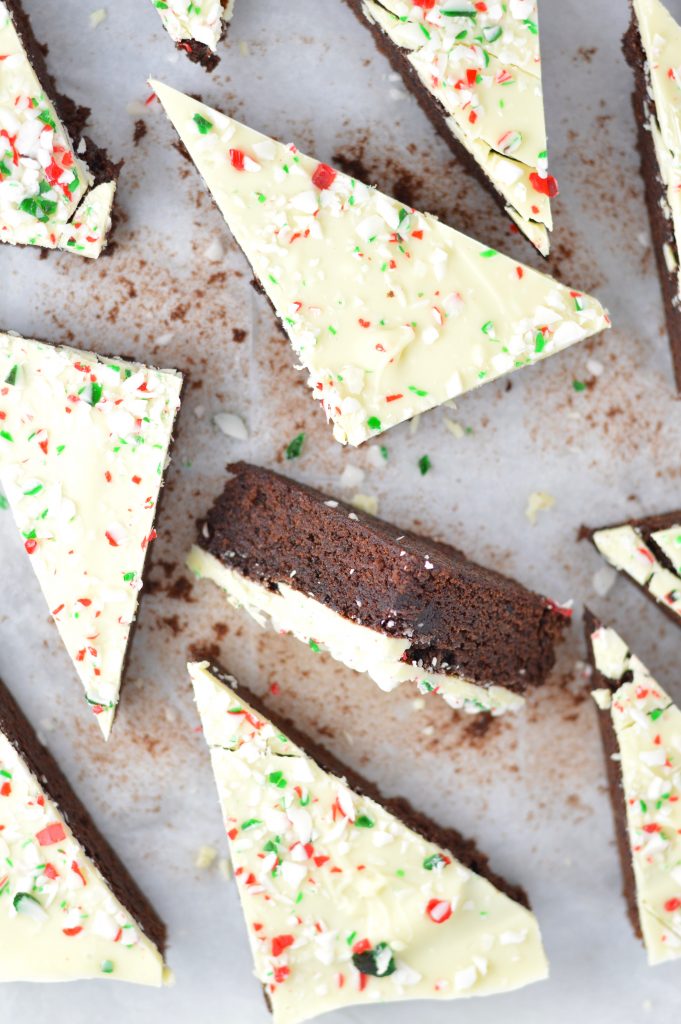 These Peppermint Bark Brownies are the perfect dessert recipe for Christmas. Soft and chewy brownies with a hard white chocolate shell topped with crushed candy canes.