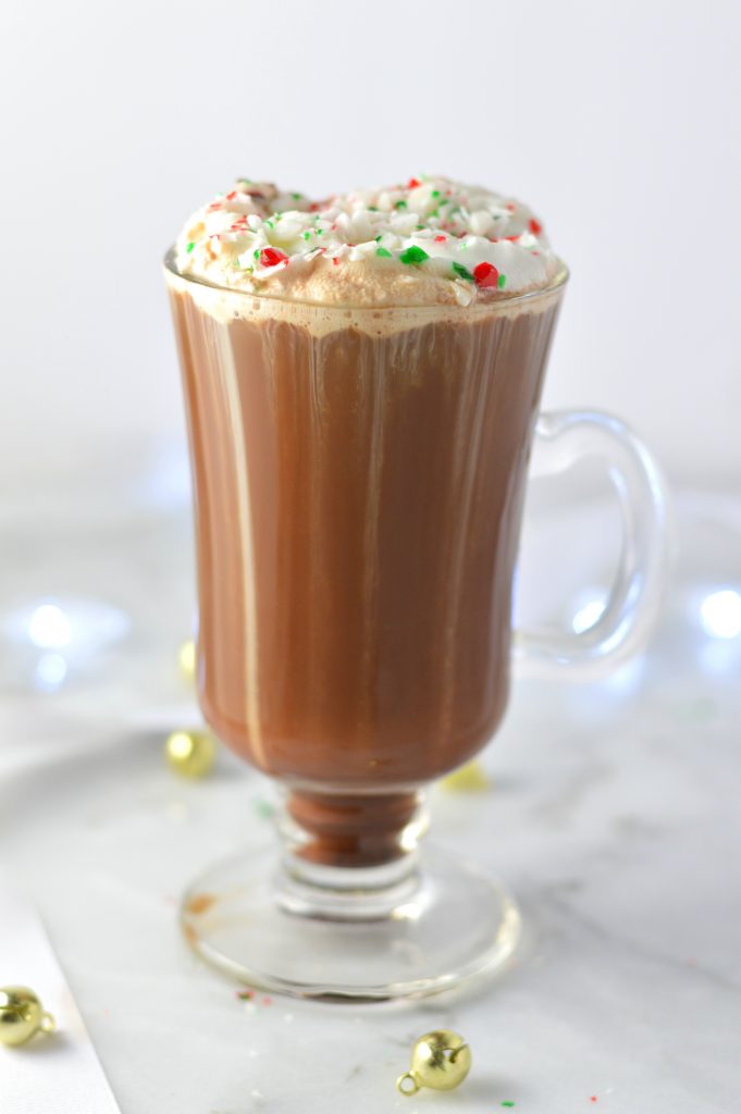 Peppermint Mocha recipe with coffee, peppermint extract and crushed candy canes. This tastes like the one from Starbucks made at home.