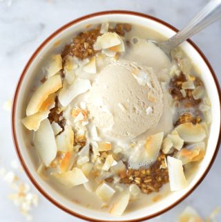 Easy Coffee Oatmeal with Coffee Ice Cream makes the perfect decadent breakfast recipe. Made with milk and coffee instead of water, this bowl of oats keeps you full until lunch.