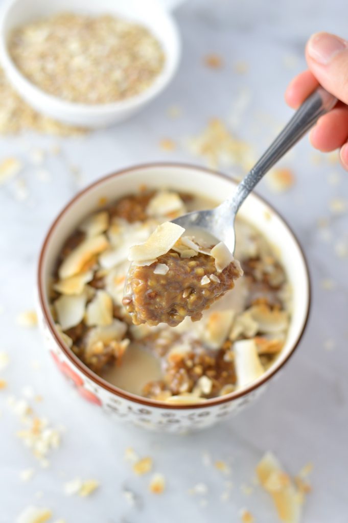 Easy Coffee Oatmeal with Coffee Ice Cream makes the perfect decadent breakfast recipe. Made with milk and coffee instead of water, this bowl of oats keeps you full until lunch.