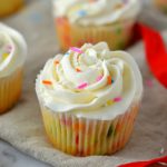 Easy Funfetti Cupcakes recipe. Birthday cake flavoured cupcakes filled with sprinkles and topped with the best buttercream. Perfect birthday dessert idea.