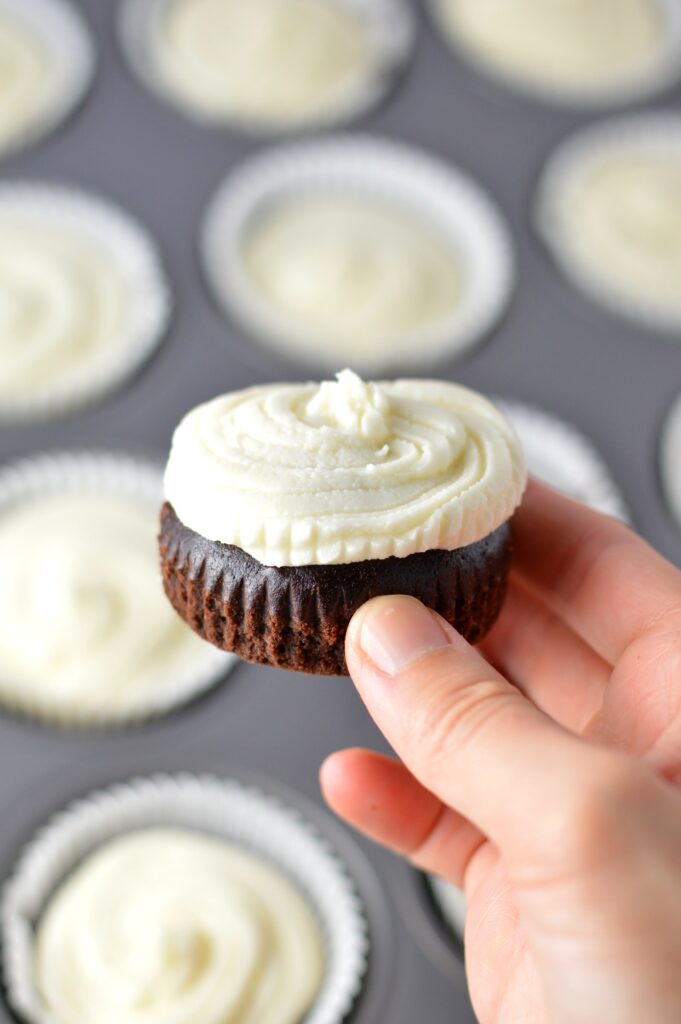 Simple Vegan Chocolate Cupcakes with Vanilla Buttercream recipe that tastes just as good as your regular cupcake. Dense and fudgy, this makes an easy and tasty dessert.