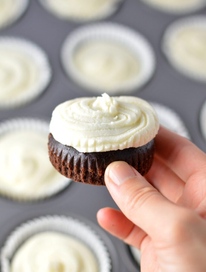 Simple Vegan Chocolate Cupcakes with Vanilla Buttercream recipe that tastes just as good as your regular cupcake. Dense and fudgy, this makes an easy and tasty dessert.