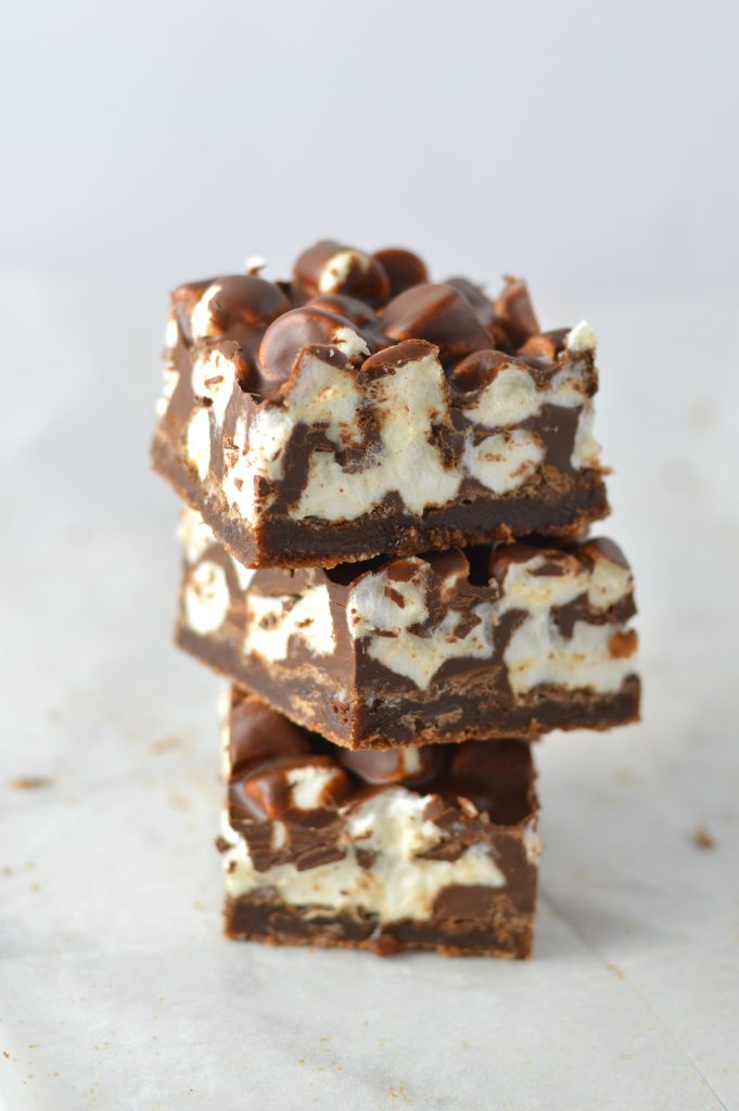 These Chocolate Marshmallow Layer Brownies are super easy to make. They make a great peanut free snack or dessert recipe that you can bring to school or work.