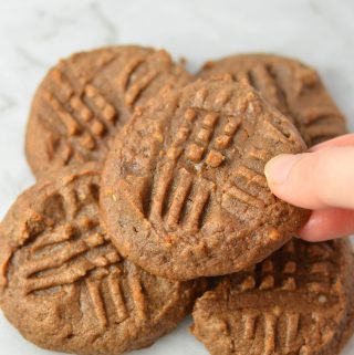 Vegan 5 Ingredient Peanut Butter Chocolate Chia Seed Cookies. Made in one bowl and ready in less than 15 minutes, they make a quick snack or easy dessert recipe.