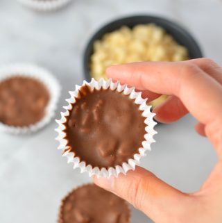 One bowl, 3 Ingredient Mini Crispy Nutella Cups recipe. These little fudge cups are quick and easy to make, with the perfect crunch from rice cereal, such as Rice Krispies.