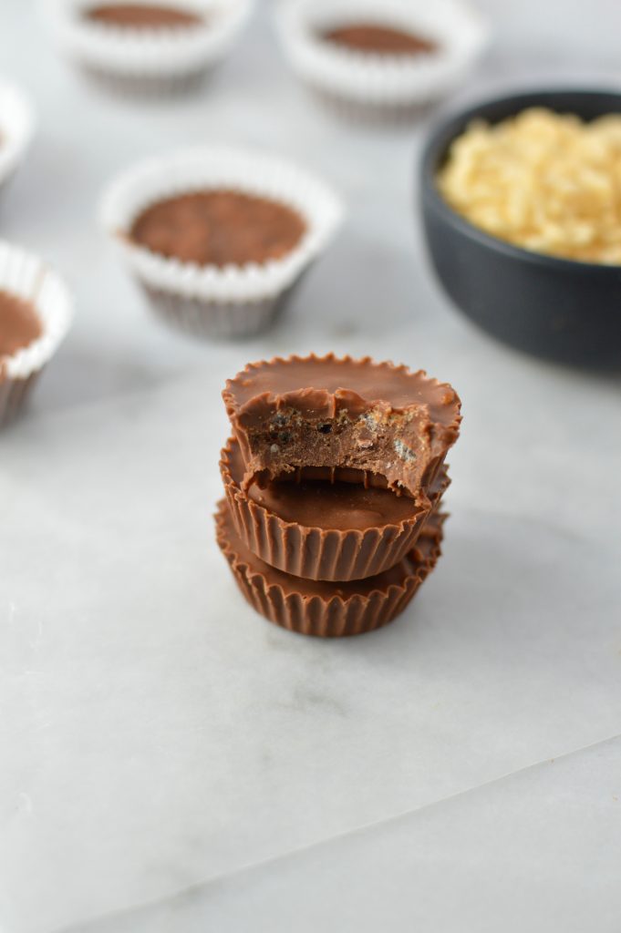 One bowl, 3 Ingredient Mini Crispy Nutella Cups recipe. These little fudge cups are quick and easy to make, with the perfect crunch from rice cereal, such as Rice Krispies.