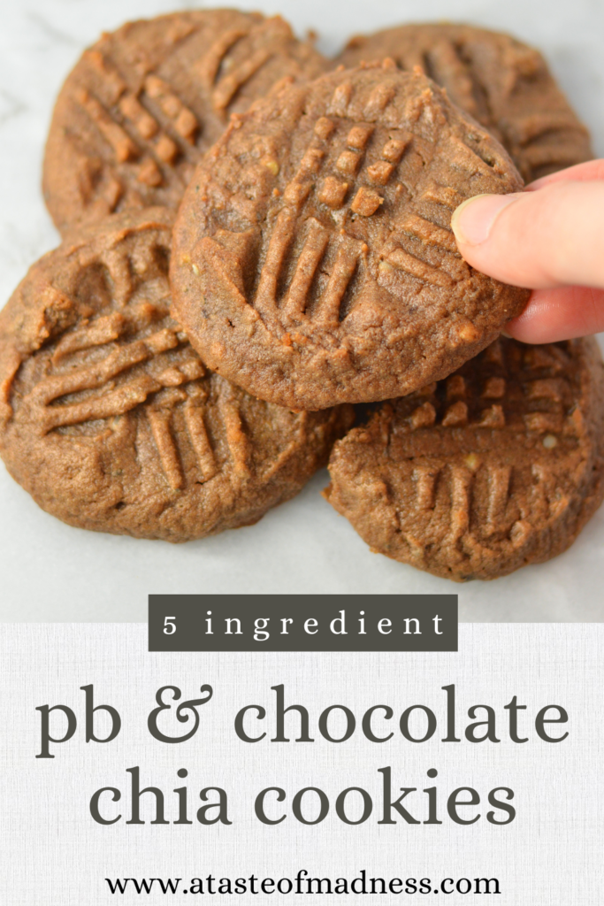 5 Ingredient Peanut Butter Chocolate Chia Seed Cookies