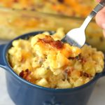 Creamy Baked Bacon Macaroni and Cheese that is so easy to make. My favourite weeknight dinner recipe idea made with cheddar and mozzarella.