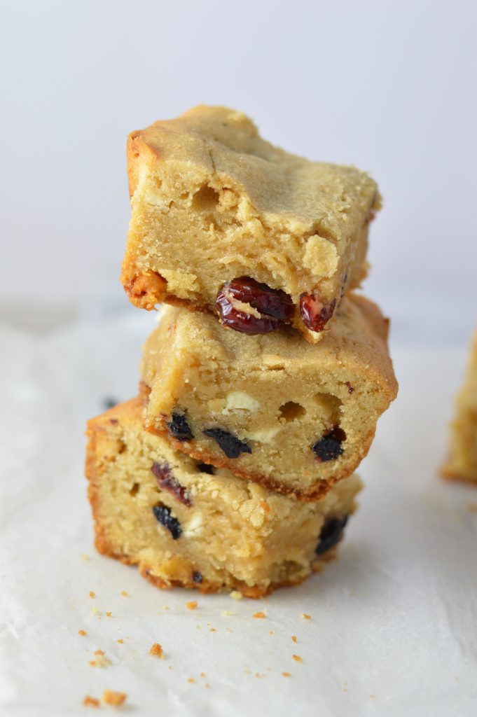 Dried Blueberry, Cranberry and White Chocolate Cookie Bars recipe makes for a great holiday recipe idea. These red, white and blue desserts are so quick and easy to make.