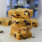 Chewy Dried Blueberry Coconut Oil Blondies recipe. Super quick and easy to make, these are some of the best blondies I have ever made!