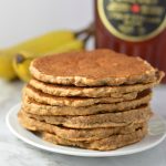 Healthy Whole Wheat Banana Applesauce Pancakes made with chia seeds. This recipe is a very filling breakfast idea, and a great way to use up 2 ripe bananas.