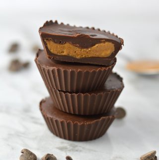 Easy Almond Butter Chocolate Cups recipe made with only 3 ingredients. Can be made vegan, this makes a quick snack to satisfy your sweet tooth.