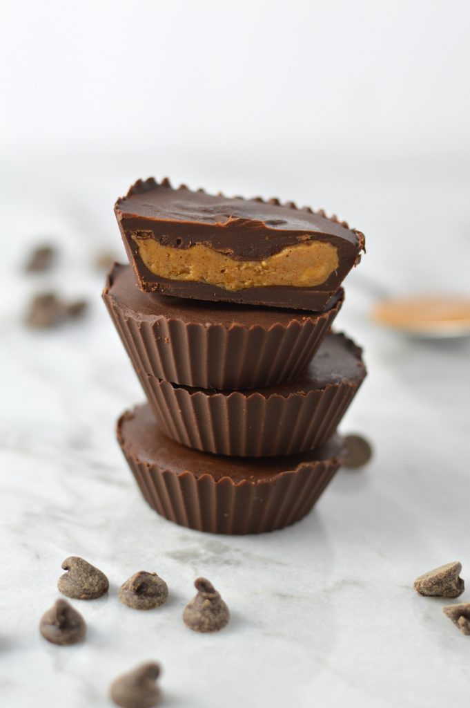 Easy Almond Butter Chocolate Cups recipe made with only 3 ingredients. Can be made vegan, this makes a quick snack to satisfy your sweet tooth.