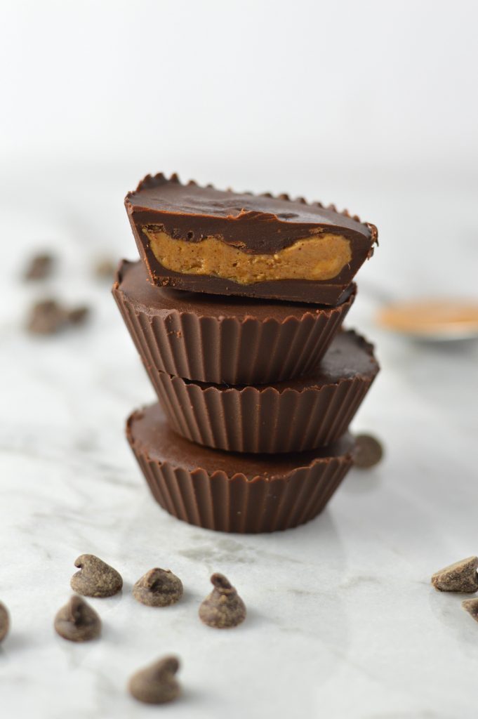 Easy Almond Butter Chocolate Cups recipe made with only 3 ingredients. Can be made vegan, this makes a quick snack to satisfy your sweet tooth.