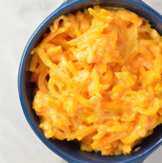 Butternut Squash Macaroni and Cheese recipe made with spiralized butternut squash noodles. This is a gluten free and healthier version of mac and cheese!