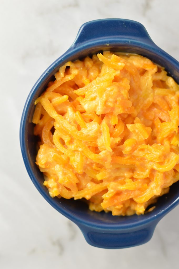 Butternut Squash Macaroni and Cheese recipe made with spiralized butternut squash noodles. This is a gluten free and healthier version of mac and cheese!