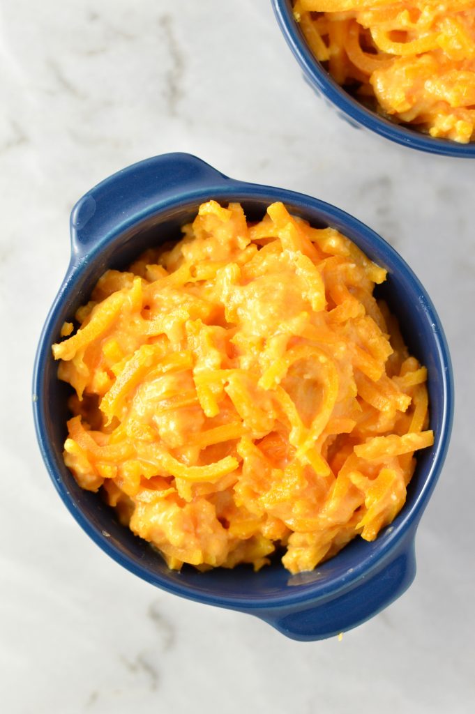 Butternut Squash Macaroni and Cheese recipe made with spiralized butternut squash noodles. This is a gluten free and healthier version of mac and cheese!