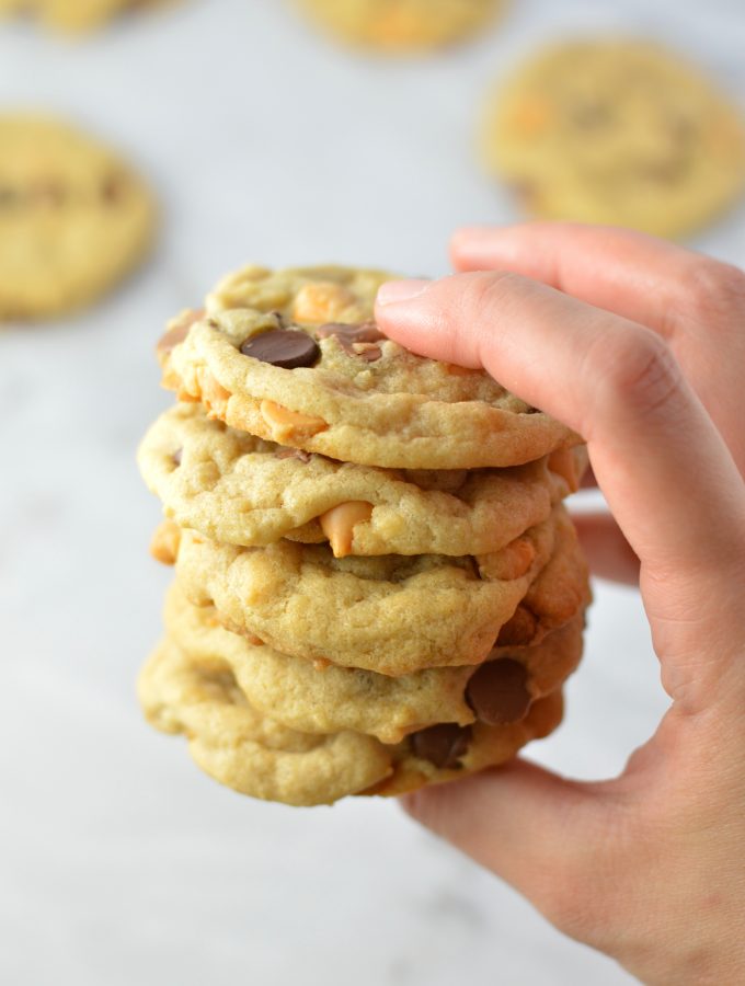 Chewy Butterscotch and Chocolate Chip Cookies recipe that is quick and easy to make. This is a great nut free snack to take to work or school.