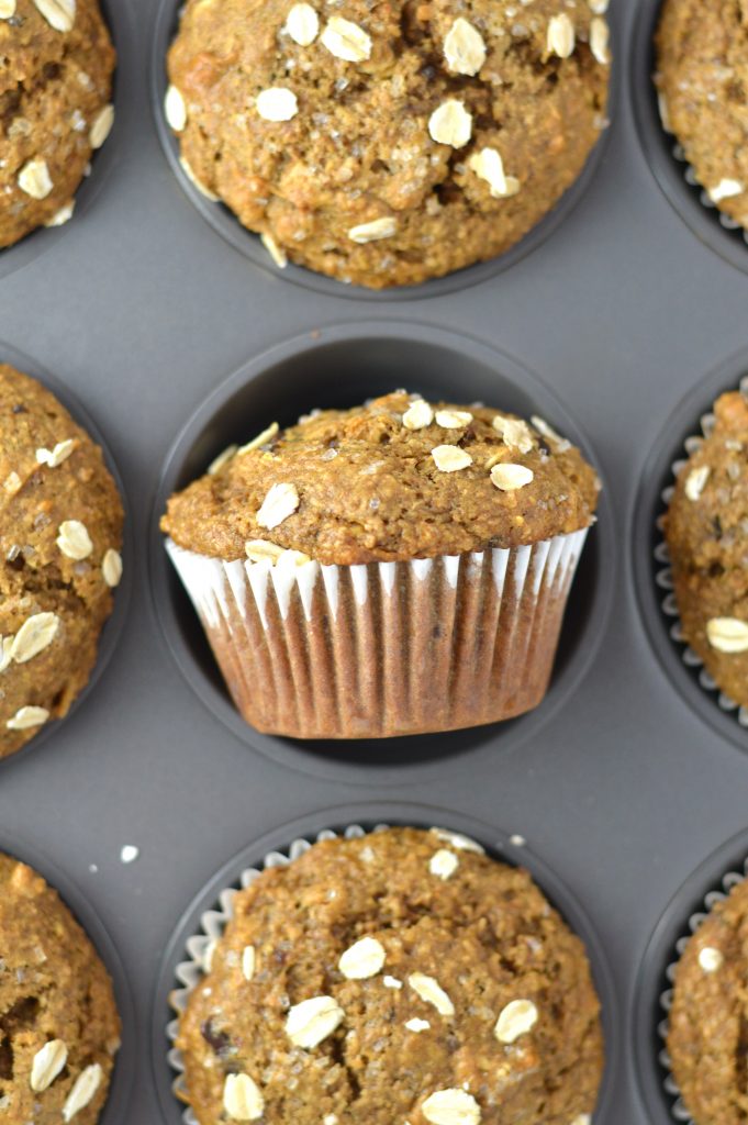 Healthy Whole Wheat Banana and Date Muffins recipe that are moist and super easy to make. Made with oats, bran and chocolate chips, they make a great grab and go breakfast idea.