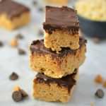 Easy Butterscotch, Peanut Butter and Chocolate Rice Krispie Squares recipe makes for a quick and easy treat. Made without marshmallows.