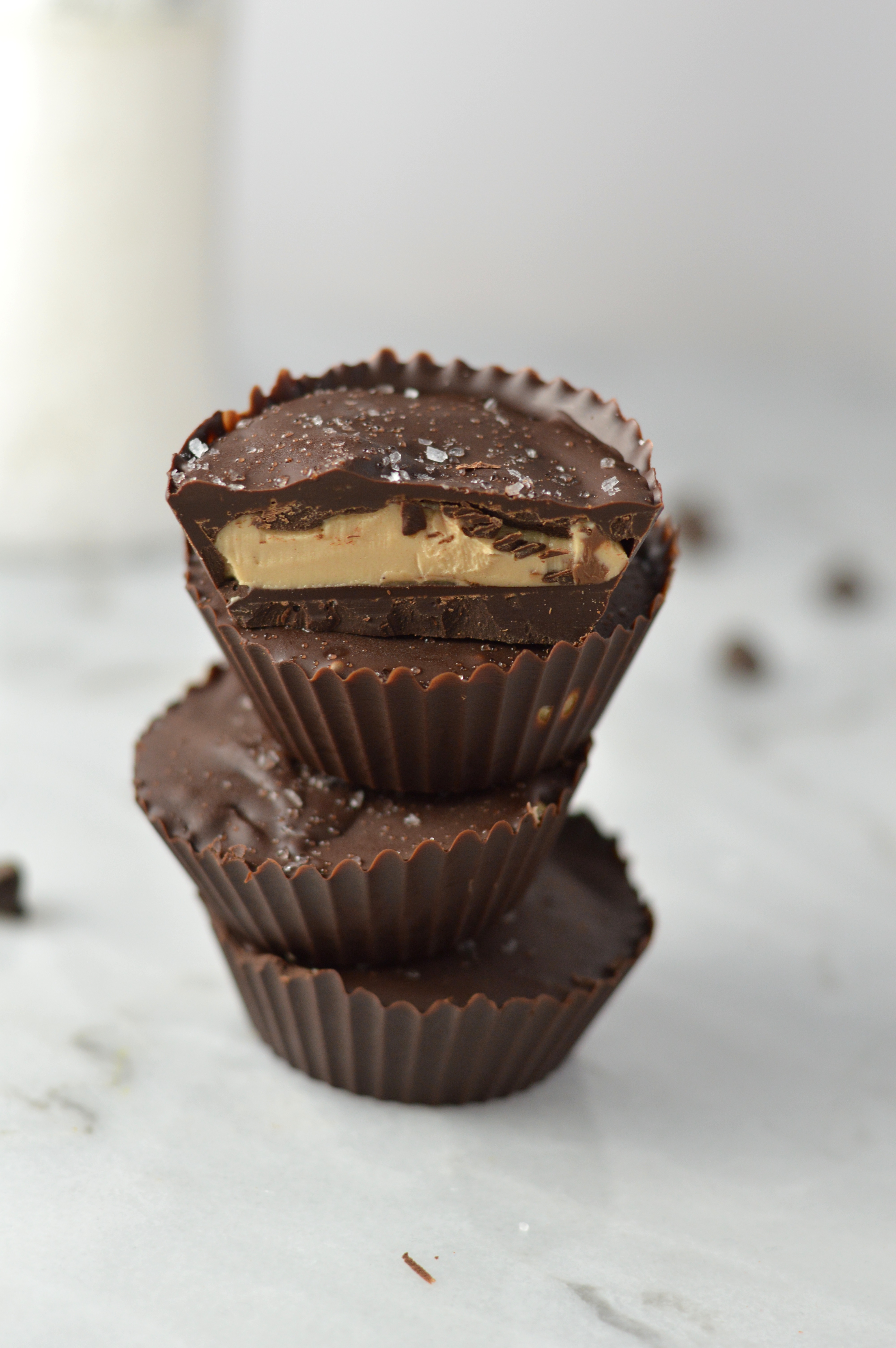 Easy 4 ingredient Dark Chocolate Salted Caramel Cups recipe. A great last minute dessert idea that takes under 5 minutes to make.