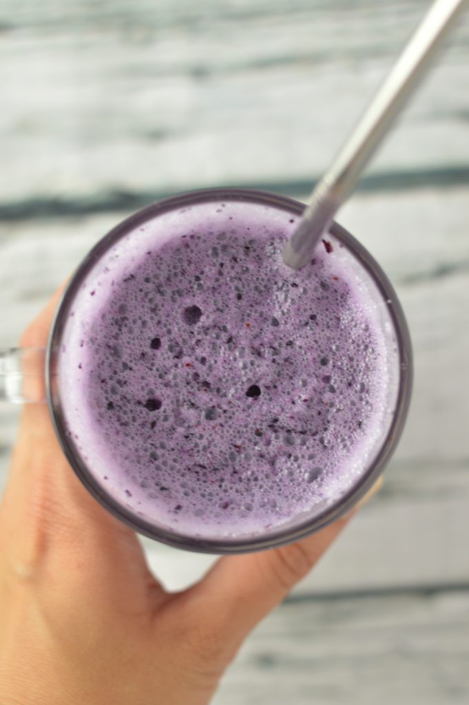 3 ingredient Blueberry Milkshake made with vanilla ice cream. This drink is so refreshing and such an easy recipe to make!