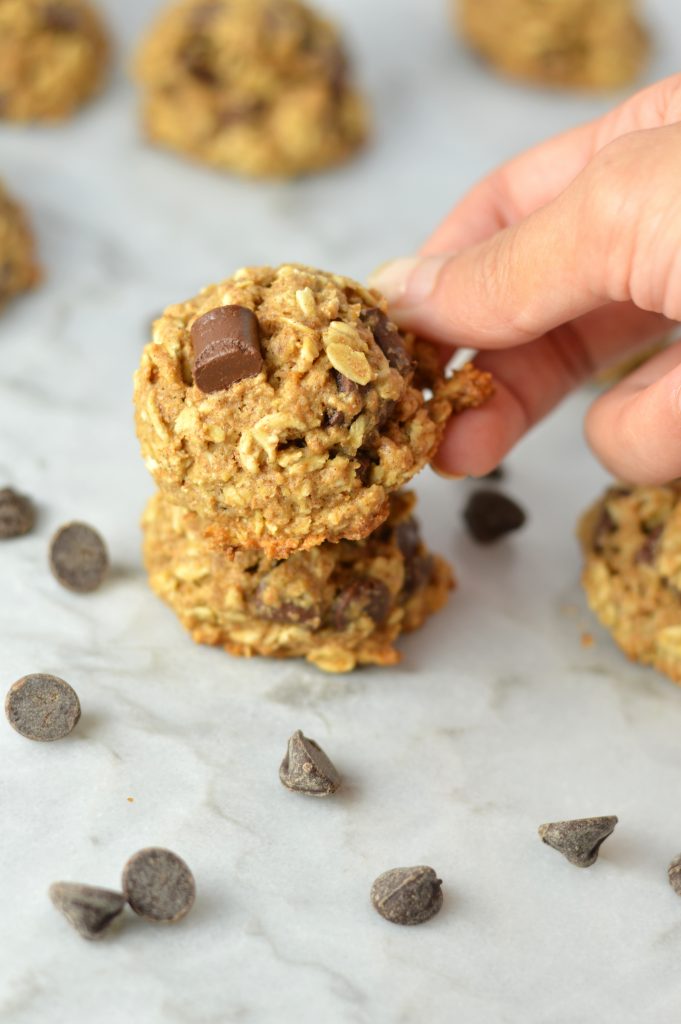 Healthy Oatmeal Chocolate Chunk Cookies recipe. Quick and easy dessert idea made with whole wheat flour. Perfect snack for school or work.