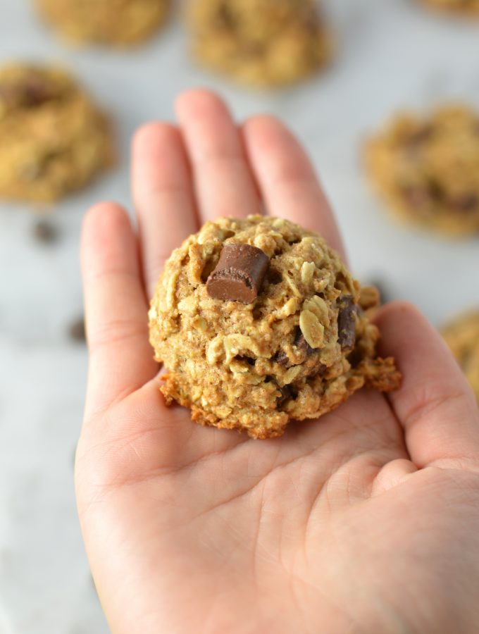 Healthy Oatmeal Chocolate Chunk Cookies recipe. Quick and easy dessert idea made with whole wheat flour. Perfect snack for school or work.