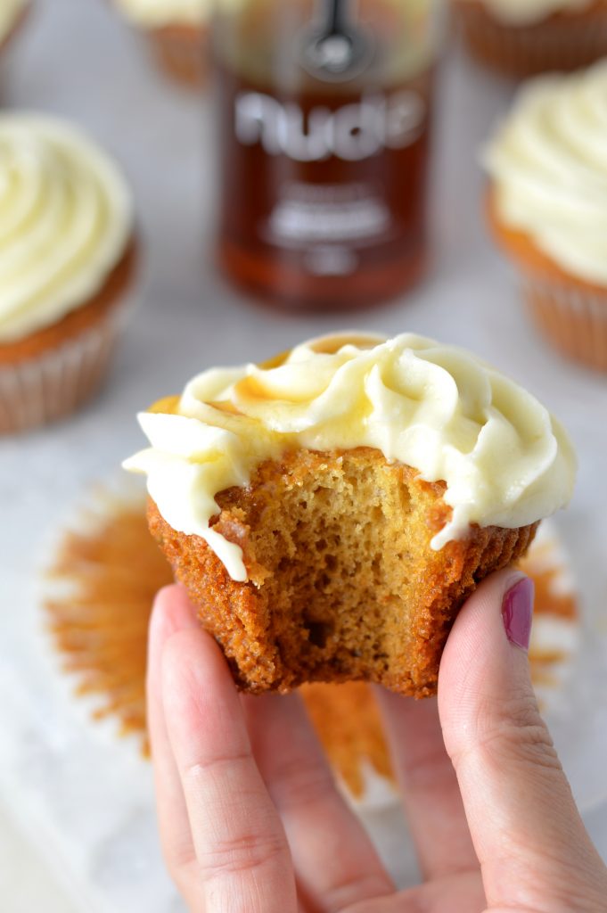 Easy Honey Cupcakes with Honey Cream Cheese Frosting recipe. Perfect nut free dessert idea to bring to birthdays or potlucks.