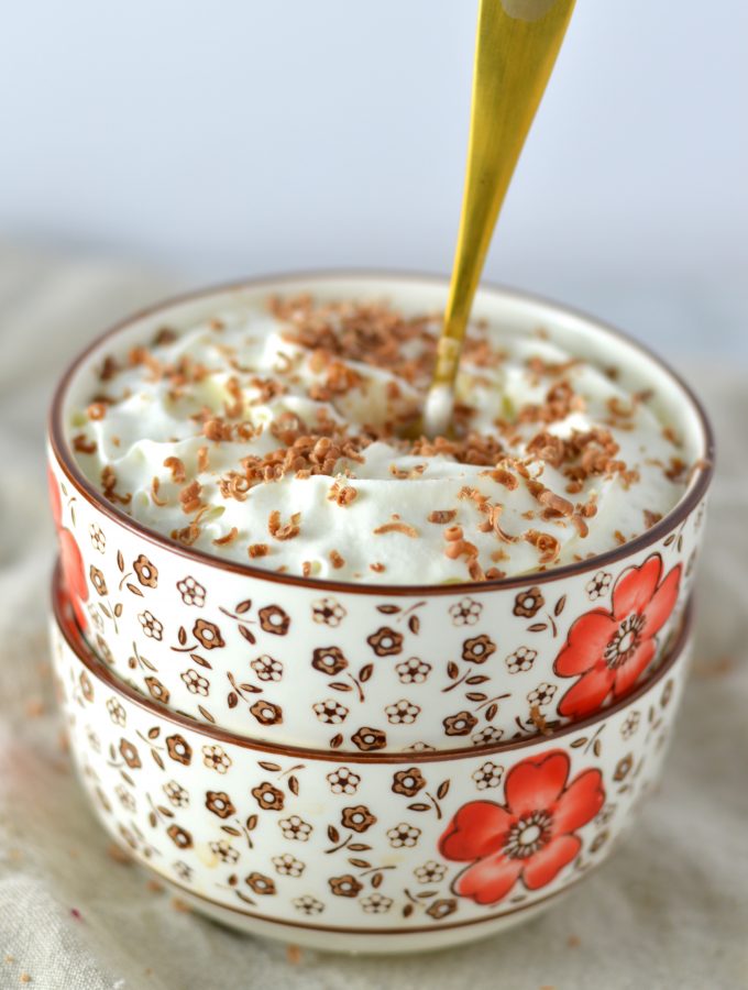 Easy Nutella Latte Oatmeal recipe. Can be vegan and healthy, or decadent with whipped cream on top.