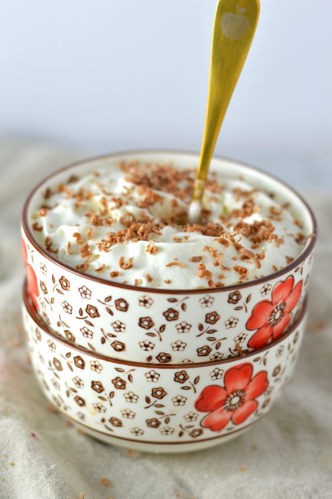 Easy Nutella Latte Oatmeal recipe. Can be vegan and healthy, or decadent with whipped cream on top.