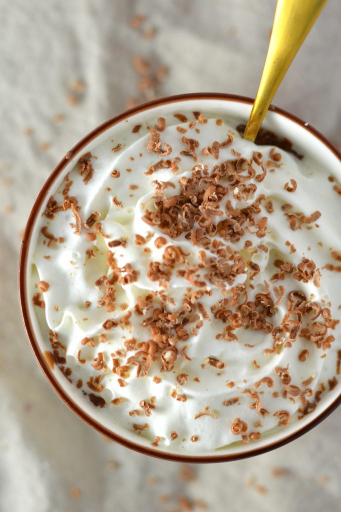 Easy Nutella Latte Oatmeal recipe. Can be vegan and healthy, or decadent with whipped cream on top.