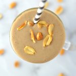 Healthy Chocolate Peanut Butter Banana Smoothie made with protein powder. Tastes like ice cream, it is perfect for breakfast or as a post workout snack