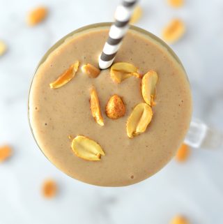 Healthy Chocolate Peanut Butter Banana Smoothie made with protein powder. Tastes like ice cream, it is perfect for breakfast or as a post workout snack