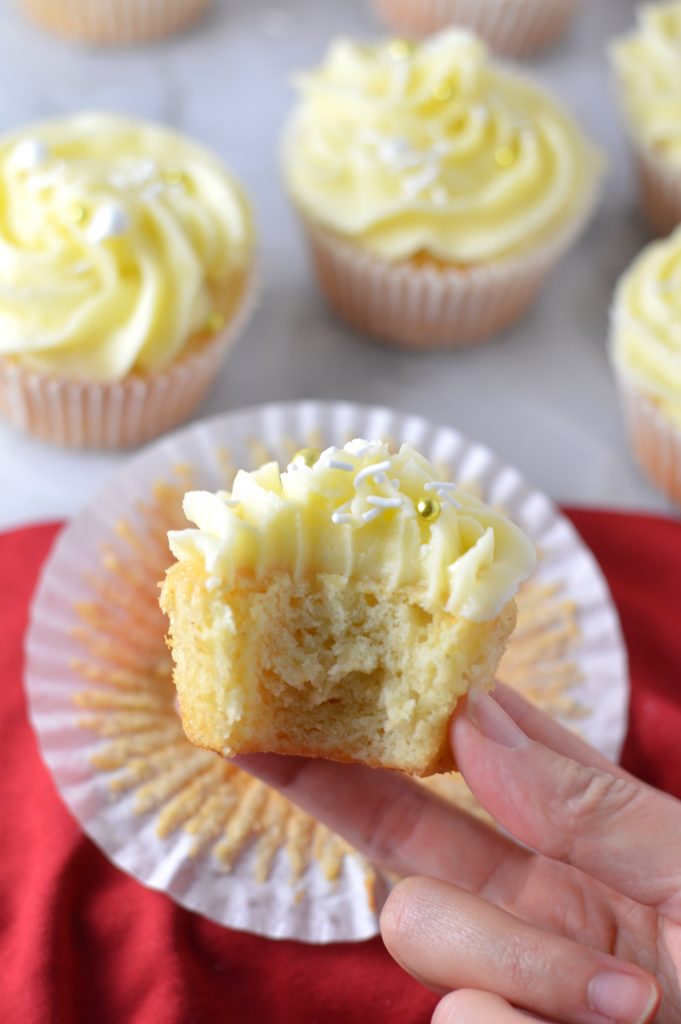 Easy Eggnog Cupcakes with eggnog buttercream recipe. The perfect dessert idea to use up your leftover eggnog over the holidays.