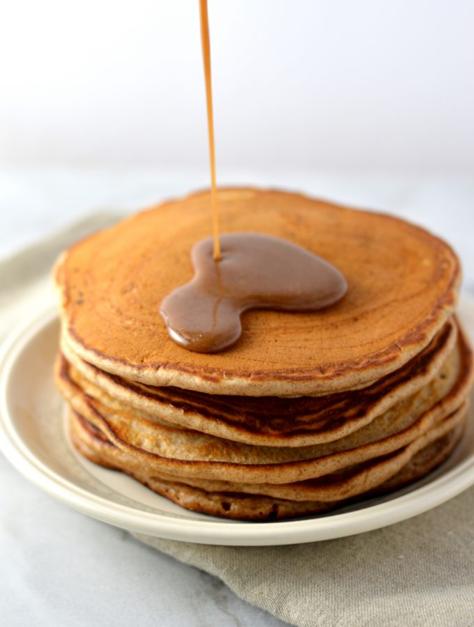 Easy recipe for Snickerdoodle Pancakes with Cinnamon Glaze. Light and fluffy, this is the perfect weekend breakfast idea.