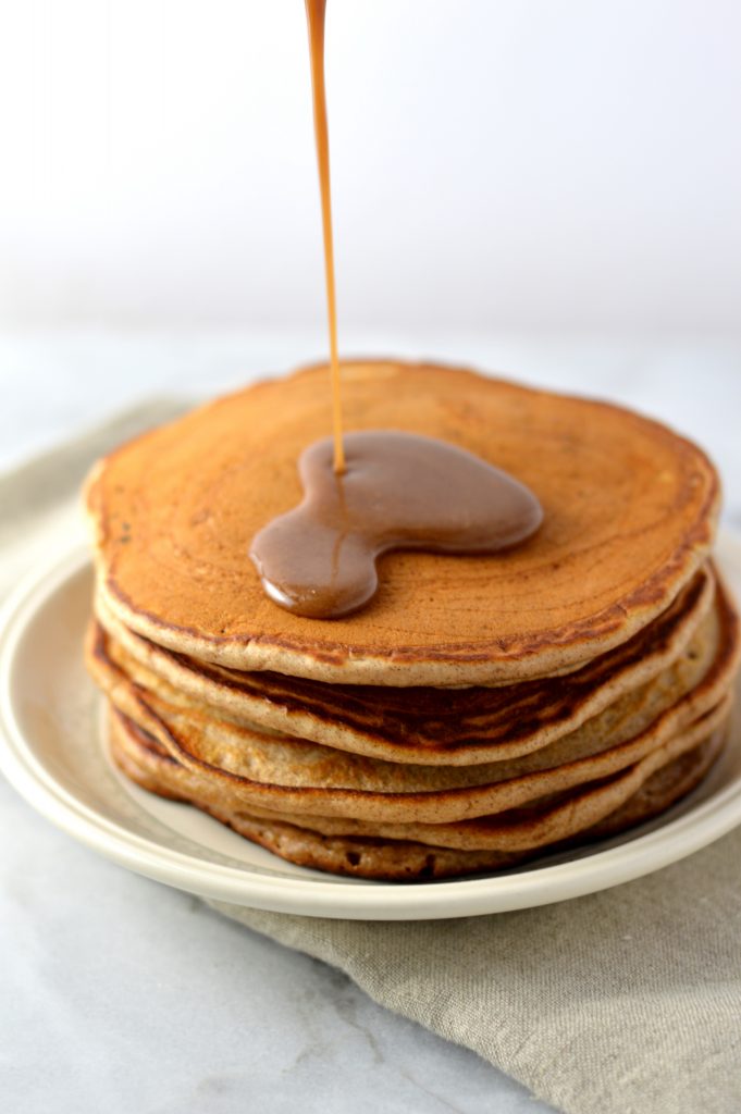 Easy recipe for Snickerdoodle Pancakes with Cinnamon Glaze. Light and fluffy, this is the perfect weekend breakfast idea.