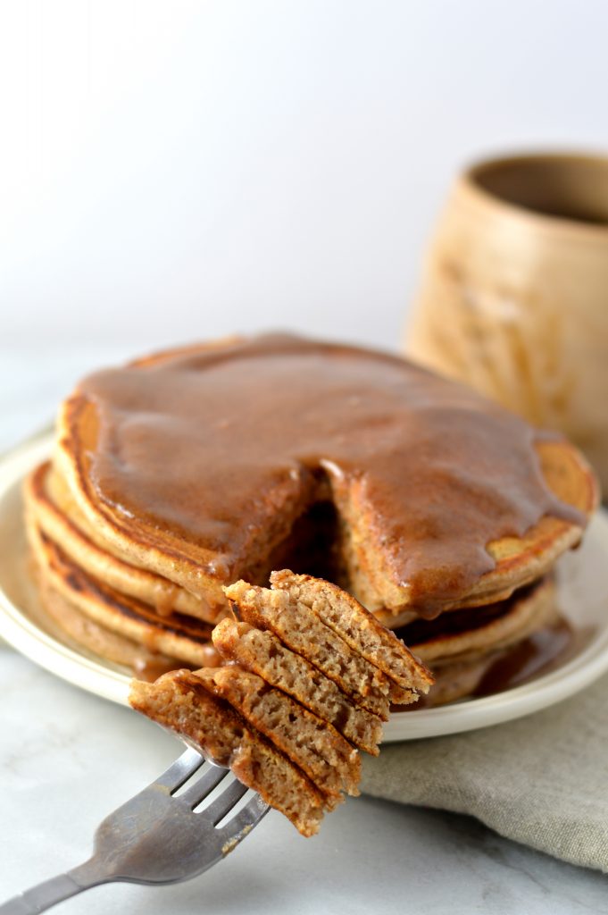 Easy recipe for Snickerdoodle Pancakes with Cinnamon Glaze. Light and fluffy, this is the perfect weekend breakfast idea.