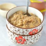 Easy Applesauce Oatmeal recipe. Perfect to use up leftover applesauce, this makes a quick and simple breakfast idea in only 4 ingredients.