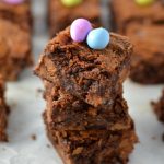 Easy Mini Egg Nutella Brownies Recipe. Chewy and rich, these brownies make a great dessert idea for Easter or anytime mini eggs are in season!