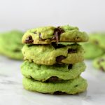 Easy Mint Chocolate Chip Cookies recipe. Made with mint extract, these green cookies are perfect for St. Patrick's Day or as a fun snack.