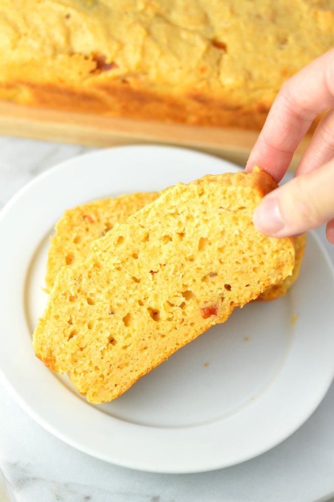 Easy Salsa Bread recipe. This simple quick bread is made with less than 10 ingredients, and pairs perfectly with soups or chili.