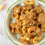 Easy Spicy Cashew Chicken recipe. Made with ingredients you probably have in your pantry, this makes a great weeknight dinner idea.