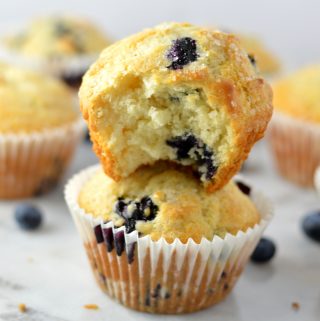 Healthy Blueberry Muffins recipe made from scratch. Soft and fluffy, these muffins make a great but free snack or breakfast idea.