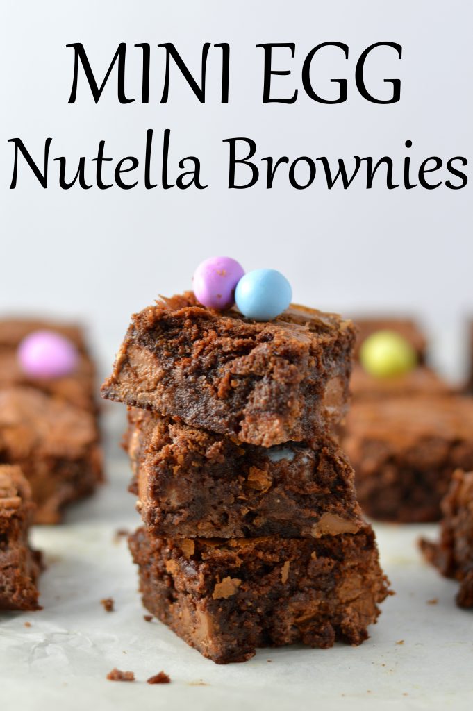 Easy Mini Egg Nutella Brownies Recipe. Chewy and rich, these brownies make a great dessert idea for Easter or anytime mini eggs are in season!