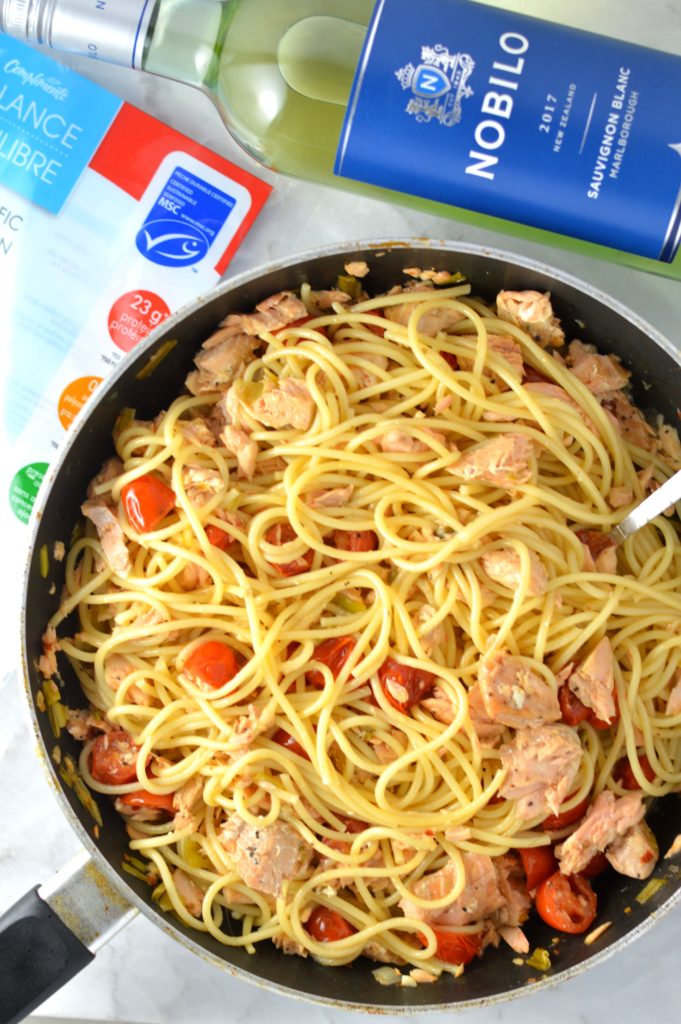 Salmon Pasta in White Wine Sauce